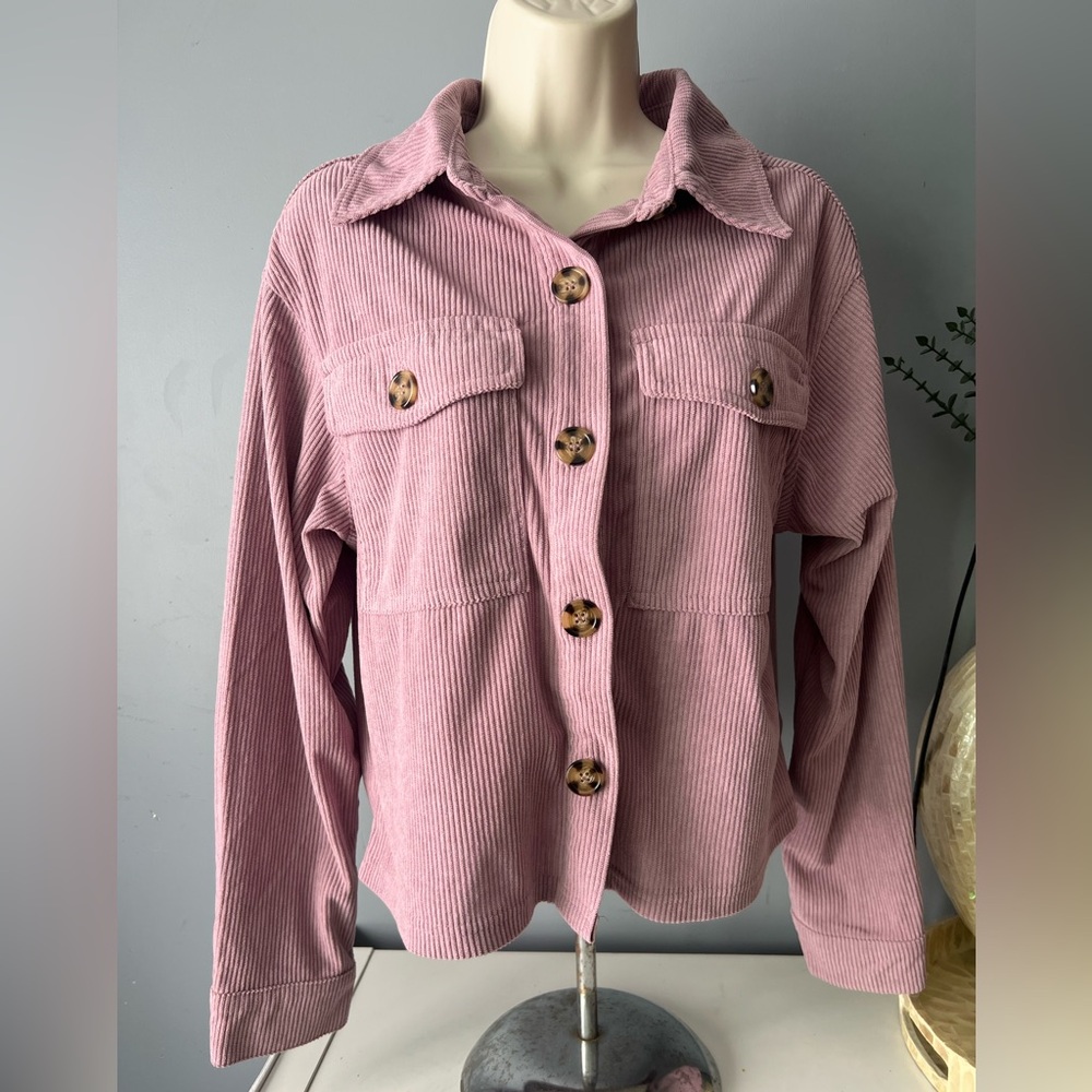 Pink Corduroy Button-Up Jacket - Picture 1 of 6